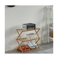 Basicwise Bamboo Foldable Shoe Rack, Free Standing Shoe Organizer Storage Rack
