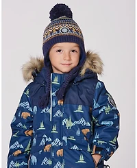Deux par Boy Lined Peruvian Knit Hat with Pompom Taupe and Navy - Toddler|Child