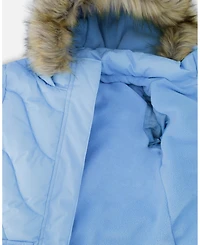 Deux par Girl Long Wavy Quilt Puffy Winter Coat Powder Blue - Toddler|Child
