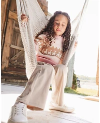 Deux par Girl Wide Leg Corduroy Pants Beige - Child