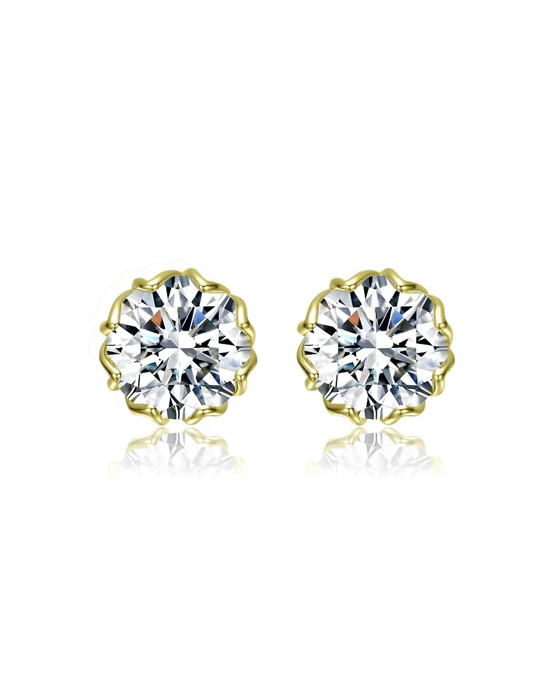 Genevive Sterling Silver with Clear Cubic Zirconia Round Stud Earrings