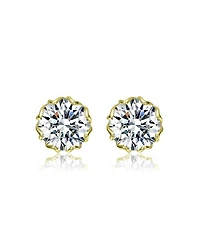 Genevive Sterling Silver with Clear Cubic Zirconia Round Stud Earrings