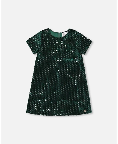 Deux par Toddler Girls Velvet Short Sleeve Dress for est Green - Toddler|Child