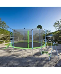 Streamdale Furniture 14FT Trampoline with Slide Swings Basketball Hoop & Net