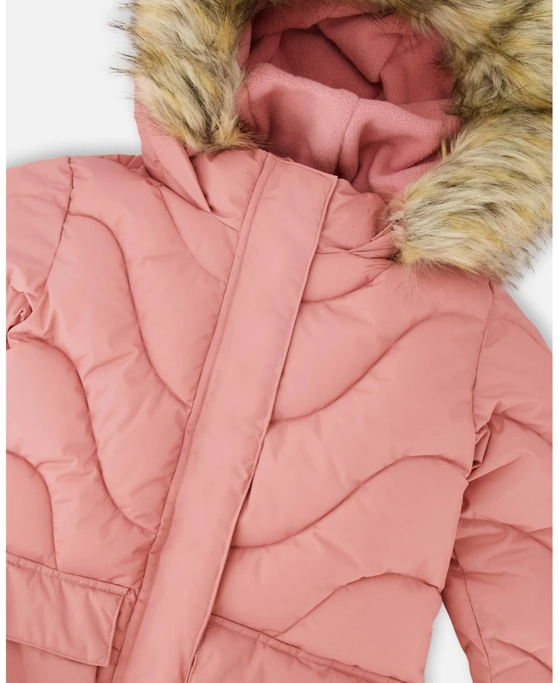 Deux par Toddler Girls Long Wavy Quilt Puffy Winter Coat Dusty Pink - Toddler|Child