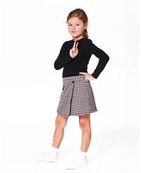 Deux par Big Girls Bi-Material Dress Black and Houndstooth