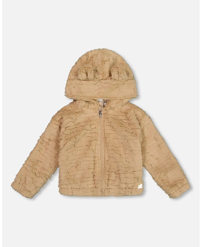 Deux par Girl Faux Fur Hooded Jacket Nougat