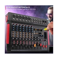 Pyle 8-Channel Wireless Bt Streaming Audio Mixer with Recording Interface, 6 Xlr Input/ 2 Output Connectors