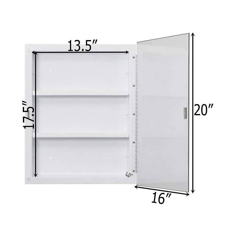 Basicwise Single Door Multi-Purpose Plastic Bathroom Medicine Cabinet with Mirror, Surface or Recessed Mount, Vanity Cabinet with 2 Plastic Adjustable