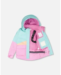 Deux par Big Girls Two-Piece Play Snowsuit Pink Watercolor Flower Print