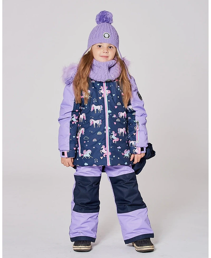 Deux par Girl Two-Piece Play Snowsuit with Printed Colorblocked Jacket Lavender