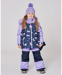Deux par Girl Two-Piece Play Snowsuit with Printed Colorblocked Jacket Lavender