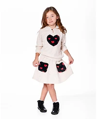 Deux par Girl Glittering French Terry Skirt Beige and Black