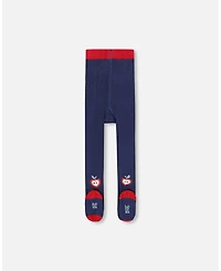 Deux par Girl Knit Tights Navy Blue with Apples - Toddler|Child