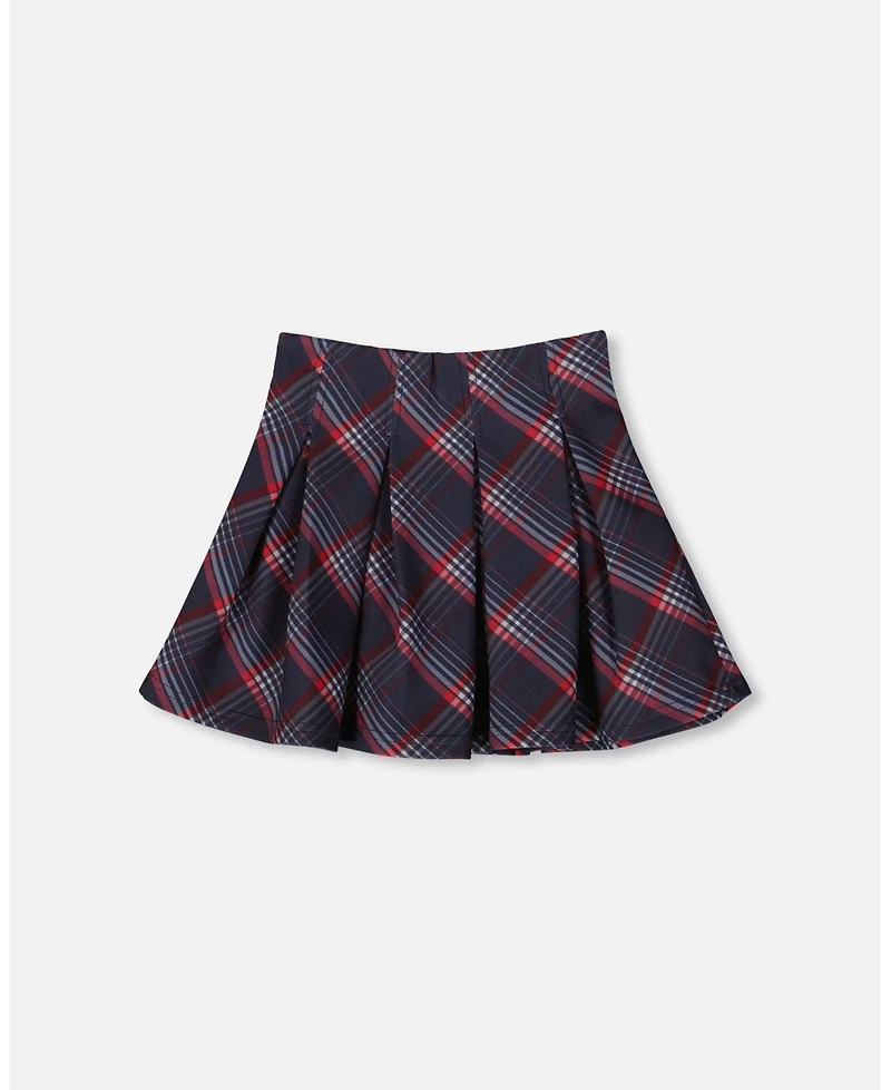 Deux par Girl Pleated Milano Skirt Red and Navy Plaid - Child