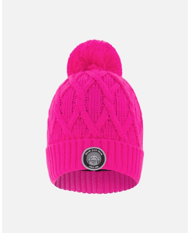 Deux par Girl Lined Knit Pompom Hat Fuchsia - Toddler|Child