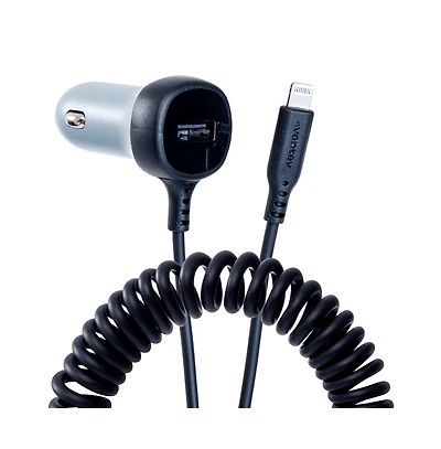 Ventev 27W Ultrafast Dual Car Charger with Apple Lightning Travel Cable-Gray