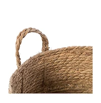 Wickerwise Decorative Round Wicker Woven Rope Storage Blanket Basket with Braided Handles