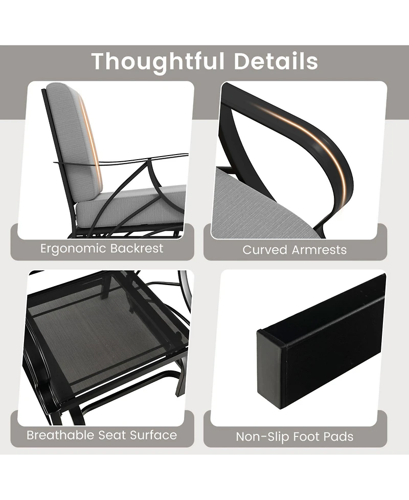 Gymax Patio Glider Chair Single Outdoor Rocking with Seat and Back Cushions