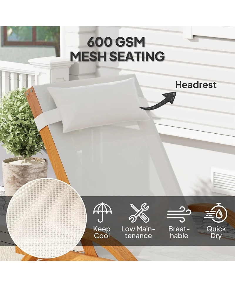 Outsunny Larch Wood Lounge Chair, 4-Level Adjustable ning