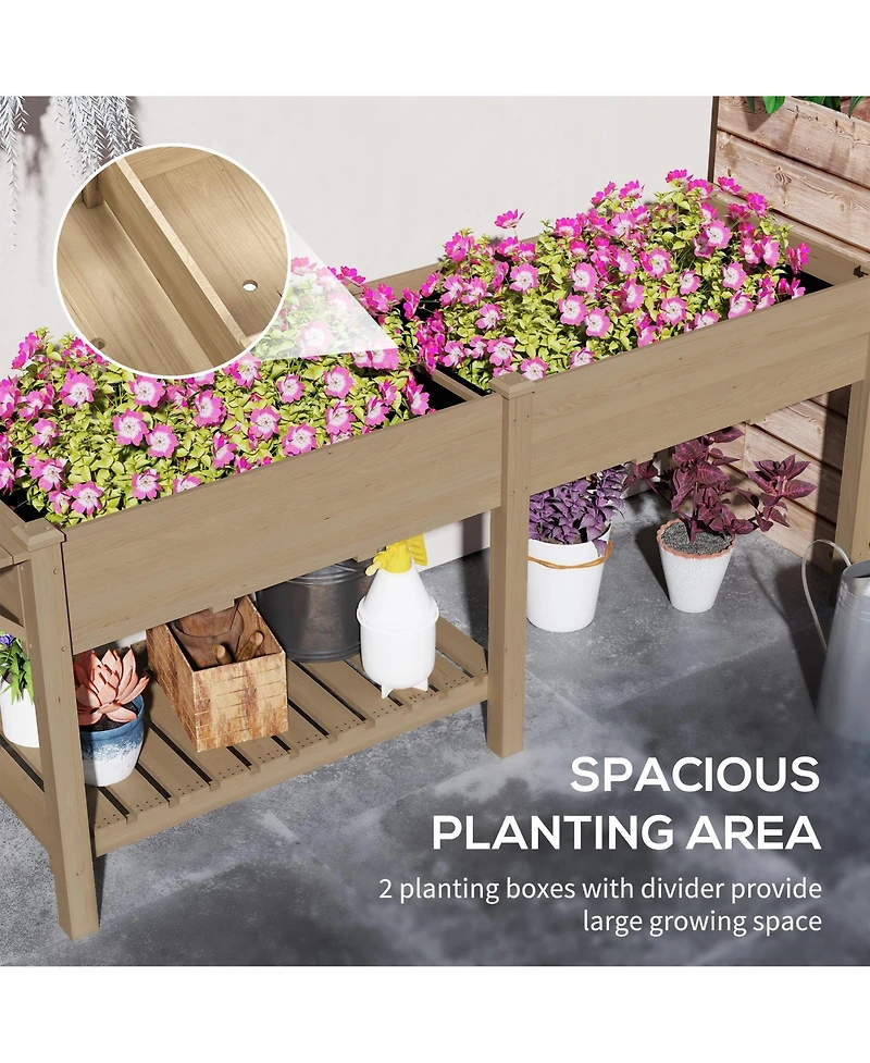 Outsunny Raised Garden Bed, Wood Planter with Liners,