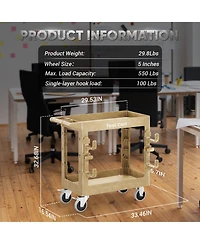 Silvel 2-Tier Rolling Tool Cart with Wheels, Industrial Commercial/ Service Cart, Pp