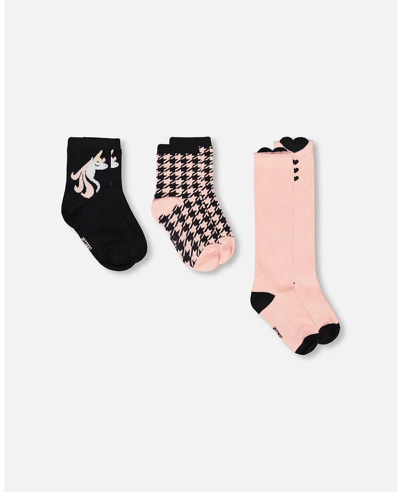 Deux par Girl 3-Pack Knit Socks Black and Pink - Toddler|Child