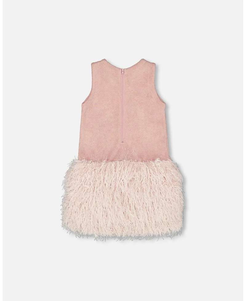 Deux par Girl Sleeveless Bi-Material Lurex Dress with Feathers Light Pink - Toddler|Child