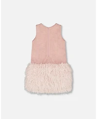 Deux par Girl Sleeveless Bi-Material Lurex Dress with Feathers Light Pink - Toddler|Child