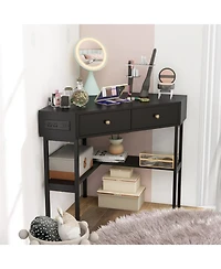 Mecale Space Saving Corner Computer Desk with 2 Large Drawers