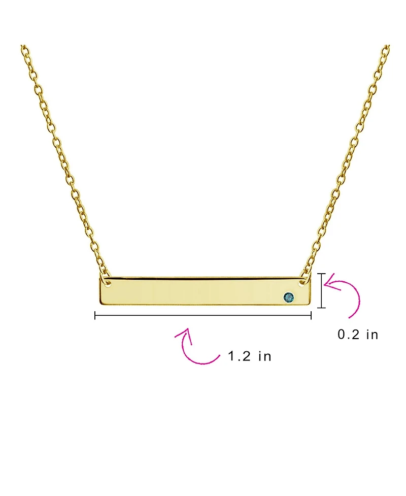 Bling Jewelry Horizontal Sideway Flat Bar Name Plated Pendant Necklace Gold Plated Sterling Silver With Crystal