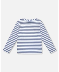 Deux par Boy Super Soft Long Sleeve Striped Jersey T-Shirt Light Blue