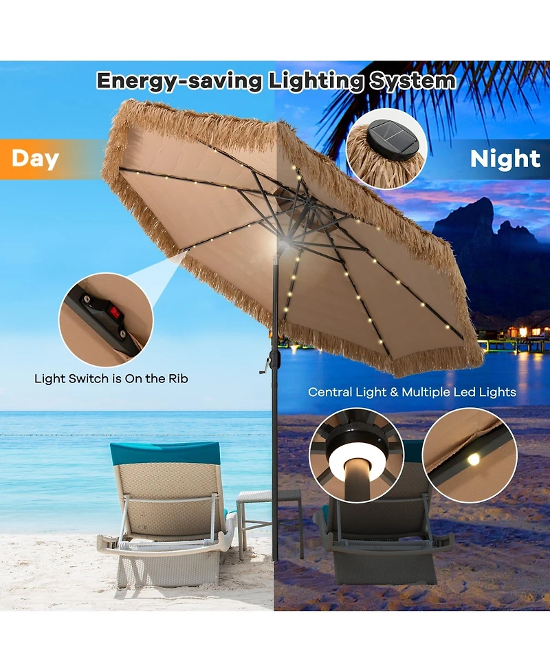 Mecale 10 ft Hawaiian Style Solar Lighted Thatched Tiki Patio Umbrella