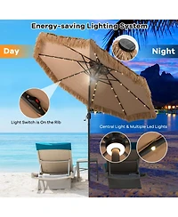 Mecale 10 ft Hawaiian Style Solar Lighted Thatched Tiki Patio Umbrella