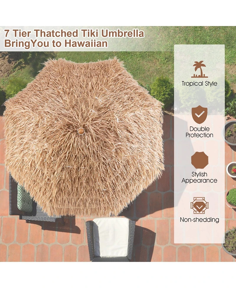 Mecale 7.2 Feet Patio Thatched Tiki Umbrella Hawaiian Hula Beach Umbrella
