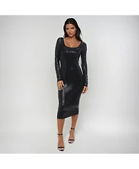 bebe Women's Long Sleeve Square Neck Disco Dot Maxi Dress