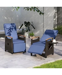Gymax 2PCS Patio Rattan Lounge Chair Pe Wicker Recliner w/ Adjustable Backrest & Footrest