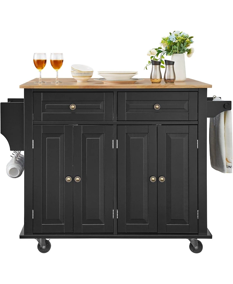 Slickblue Mobile Kitchen Cart with Solid Wood Top, Storage Cabinet, Spice and Towel Rack