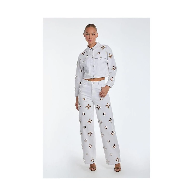The Noli Shop Women's Kaia Pearl Jean Jacket - White