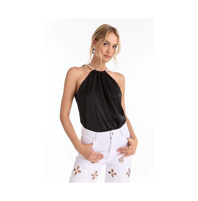 The Noli Shop Women's Mika Silky Halter Top - Pink Chain
