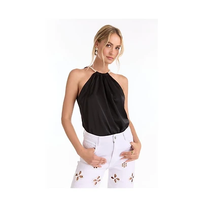 The Noli Shop Women's Mika Silky Halter Top - Pink Chain