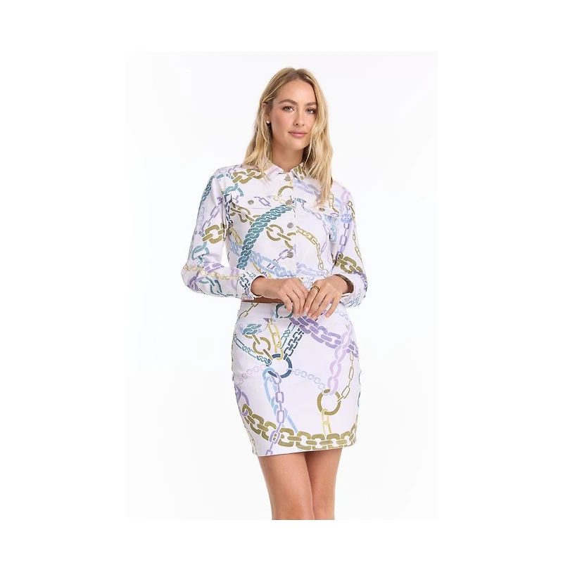 The Noli Shop Women's Monaco Denim Skirt - Chain Print