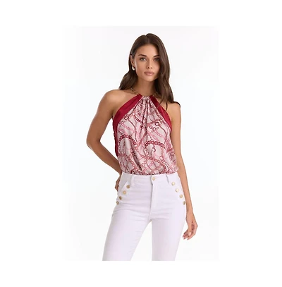 The Noli Shop Women's Mika Silky Halter Top - Pink Chain