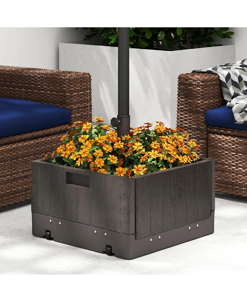 Gymax Patio 175lbs Fillable Umbrella Base w/ Table Tray Wheeled 3-in-1 Stand Outdoor