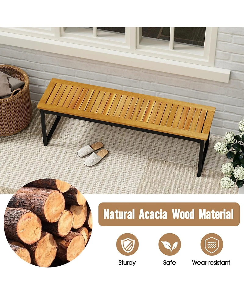Gymax 2PCS 51'' Wooden Outdoor Bench Patio Dining Bench w/Acacia Wood Seat
