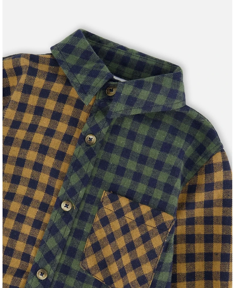 Deux par Boy Long Sleeve Flannel Shirt Yellow and Green Plaid