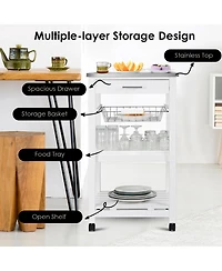 Volenca Kitchen Island Cart with Stainless Steel Tabletop and Basket