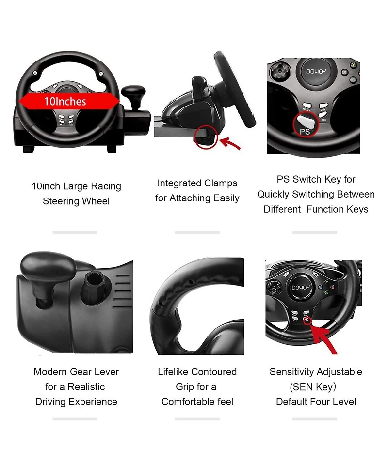 Nbcp Pc Racing Wheel with Pedals & Shifter – 270° Rotation, Dual Vibration, Compatible with PS4, Xbox One, Xbox Series X|S, PS3, Switch &