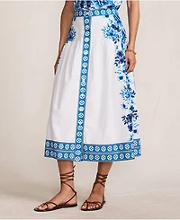 Lands' End Women's Poplin Border Print Midi Skirt - Set Bottom