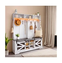 Led Hall Tree Bench with Shoe Storage, 12 Hooks, Shelves, and Seating for Entryway